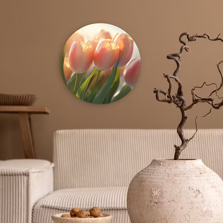 Muurcirkel - Tulpen - Roze - Zonnestralen — 2