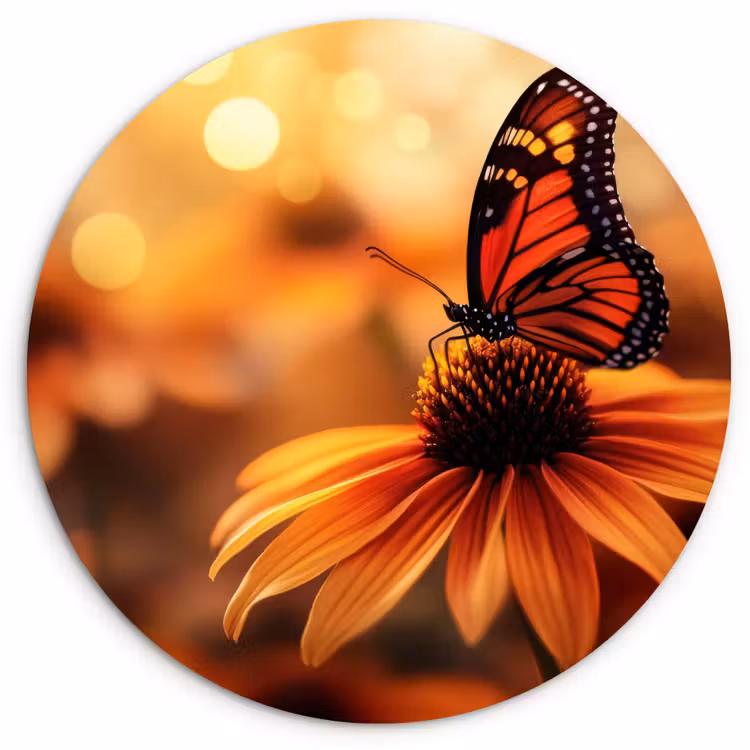 Muurcirkel - Vlinder - Bloemen - Oranje — 1