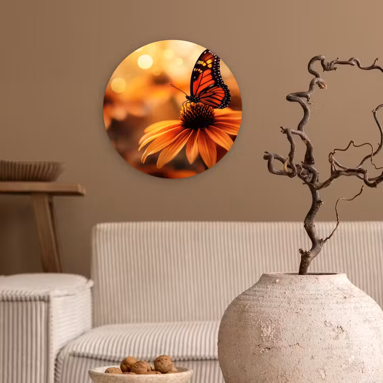 Muurcirkel - Vlinder - Bloemen - Oranje — 2