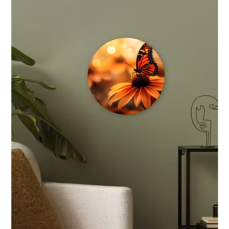 Muurcirkel - Vlinder - Bloemen - Oranje — 3