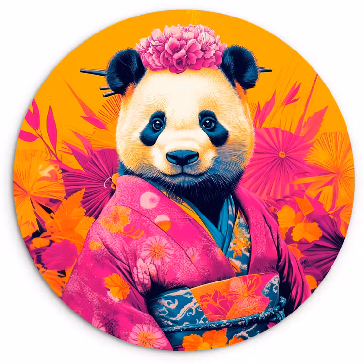 Muurcirkel - Kimono - Roze - Panda - Bloemenkroon — 1