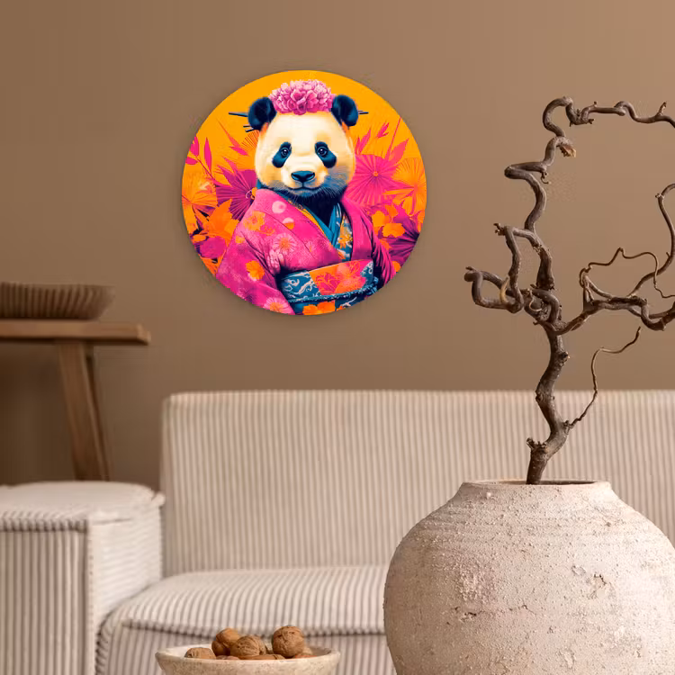 Muurcirkel - Kimono - Roze - Panda - Bloemenkroon — 2
