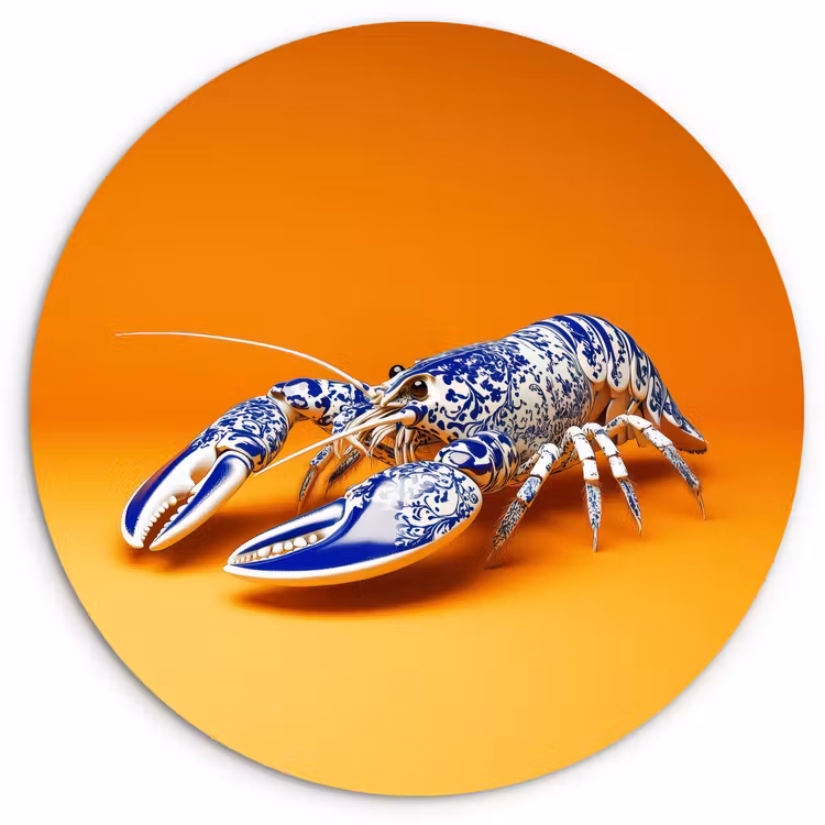Muurcirkel - Kreeft - Delftsblauw - Schild - Stoer - Oranje — 1