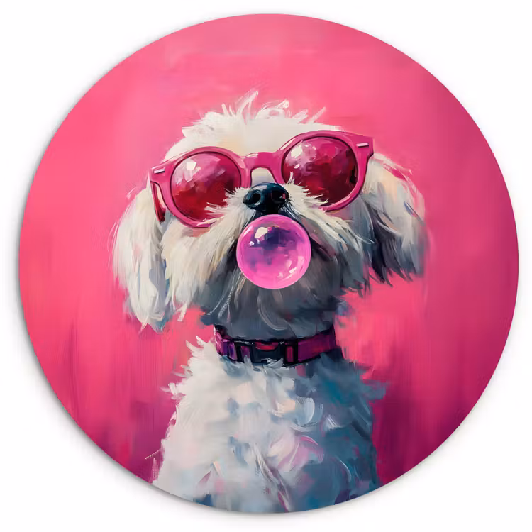 Muurcirkel - Pink - Hond - Bubbel — 1