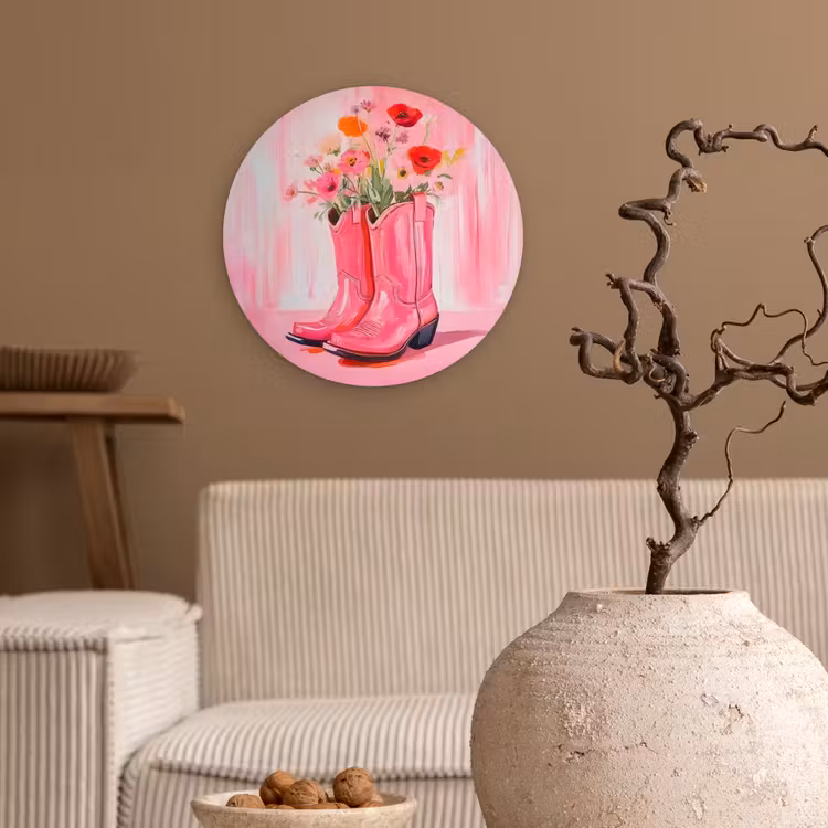 Muurcirkel - Roze - Bloemen - Cowboy — 2