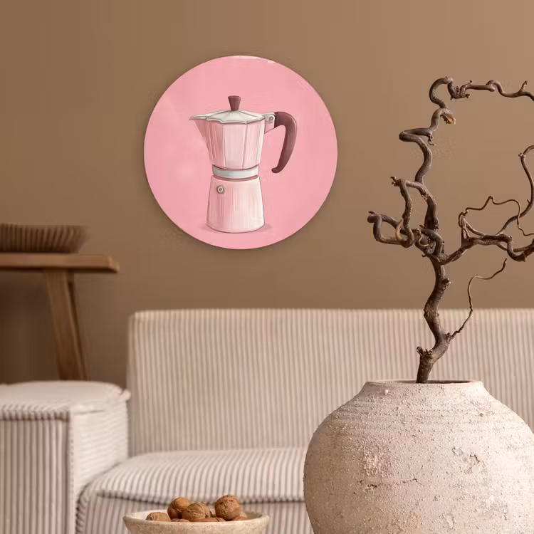 Muurcirkel - Roze - Mokkapot - Illustratie - Koffie — 2
