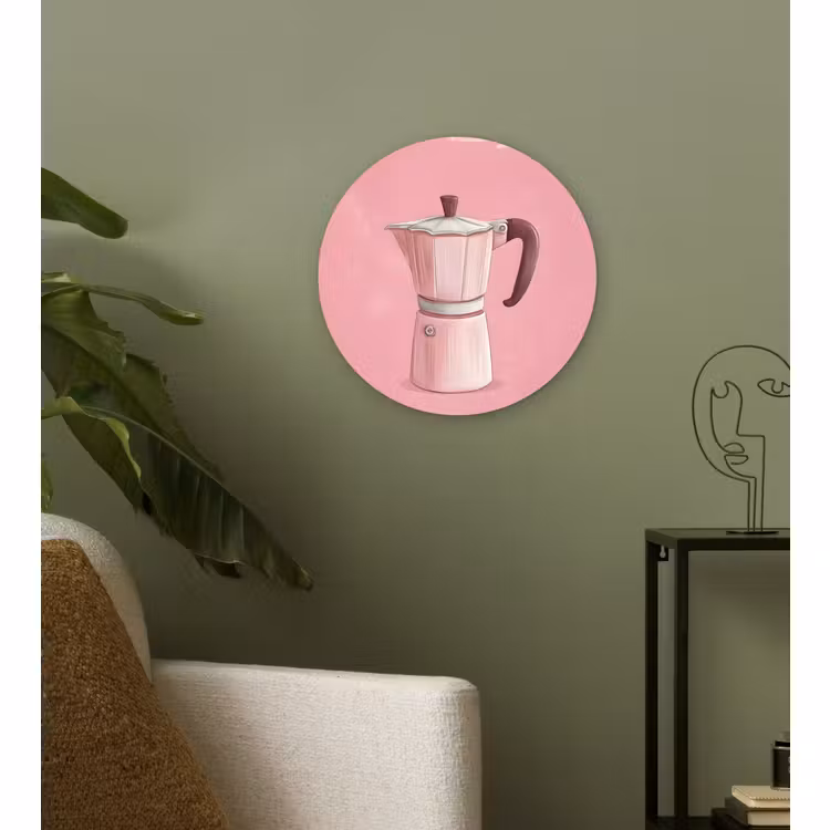 Muurcirkel - Roze - Mokkapot - Illustratie - Koffie — 3