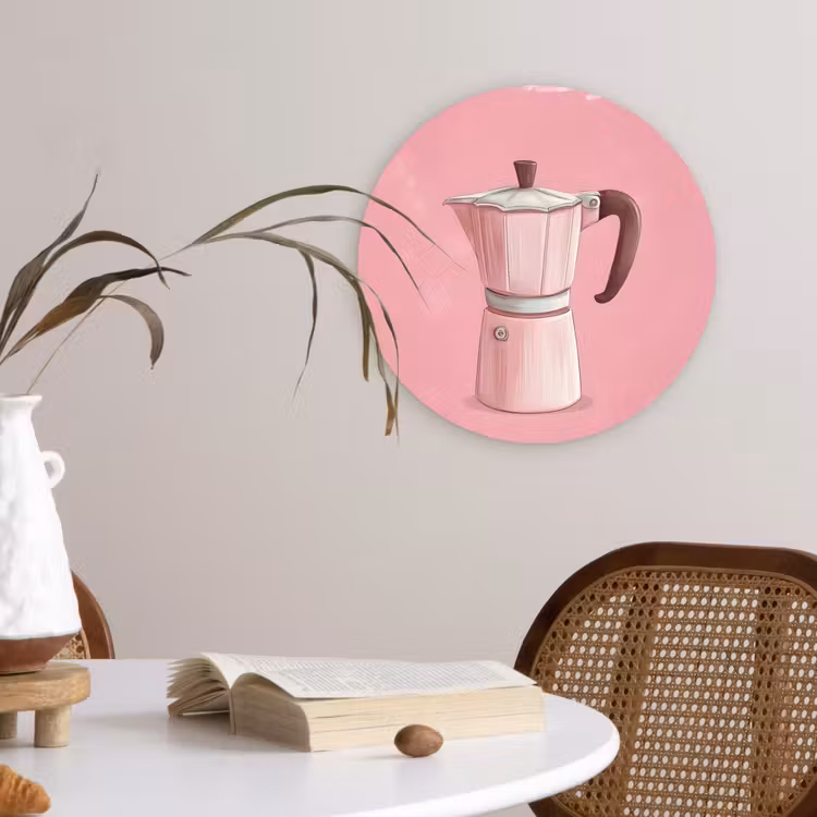 Muurcirkel - Roze - Mokkapot - Illustratie - Koffie — 4