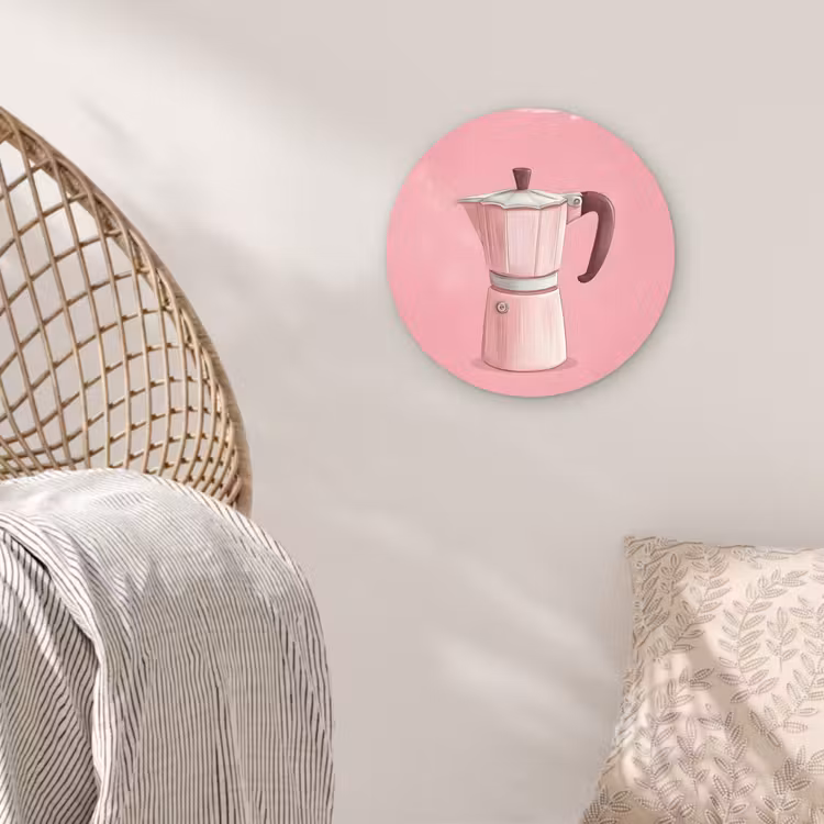 Muurcirkel - Roze - Mokkapot - Illustratie - Koffie — 5