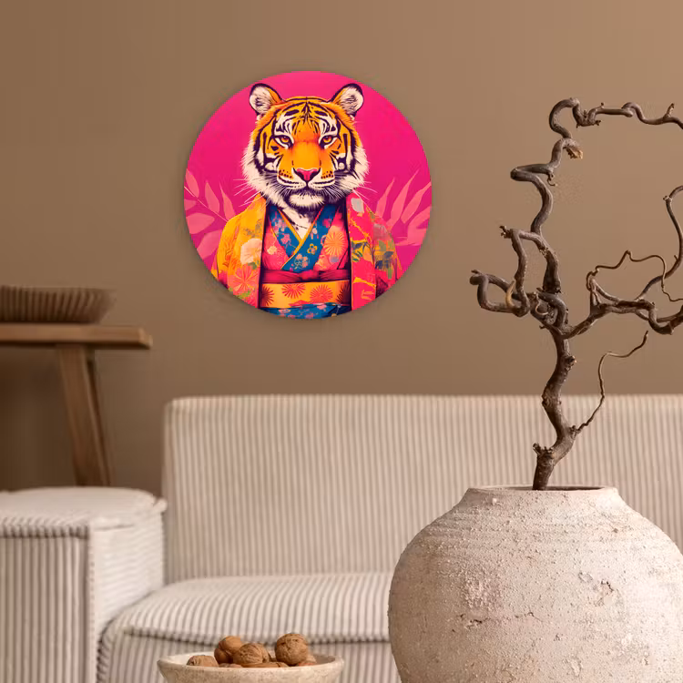 Muurcirkel - Tijger - Kimono - Planten - Roze — 2