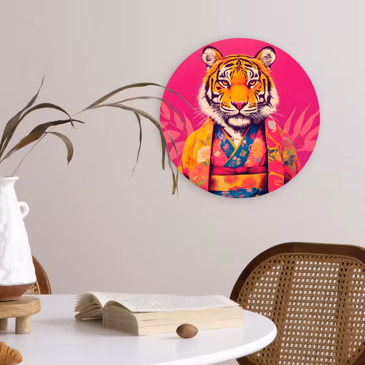 Muurcirkel - Tijger - Kimono - Planten - Roze — 4
