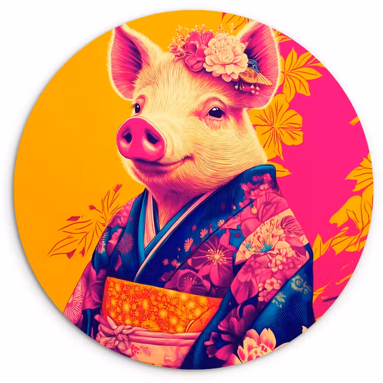 Muurcirkel - Varken - Bloemkroon - Kimono - Abstract — 1