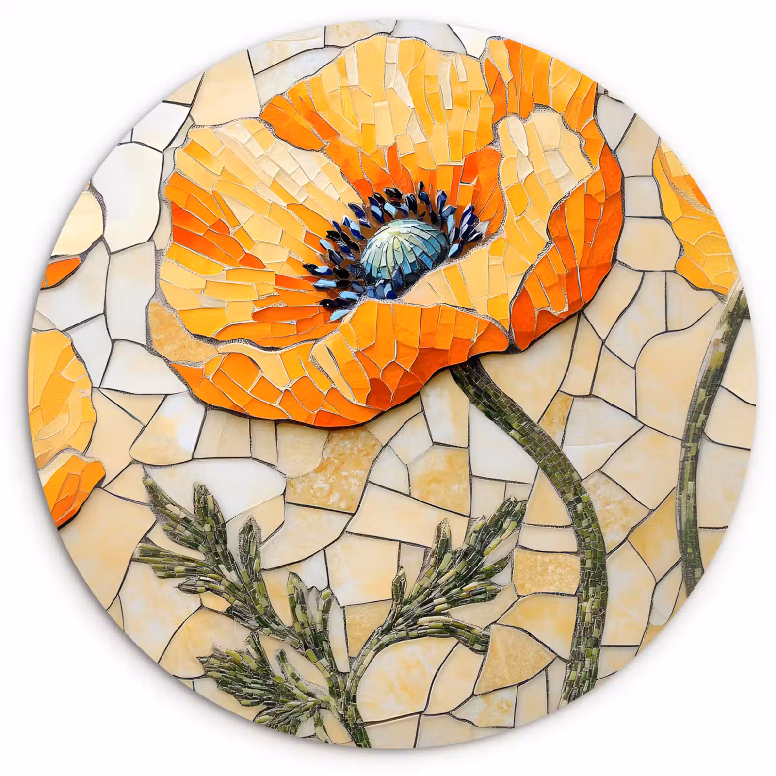 Muurcirkel - Klaprozen - Oranje - Mozaïek - Bladeren — 1