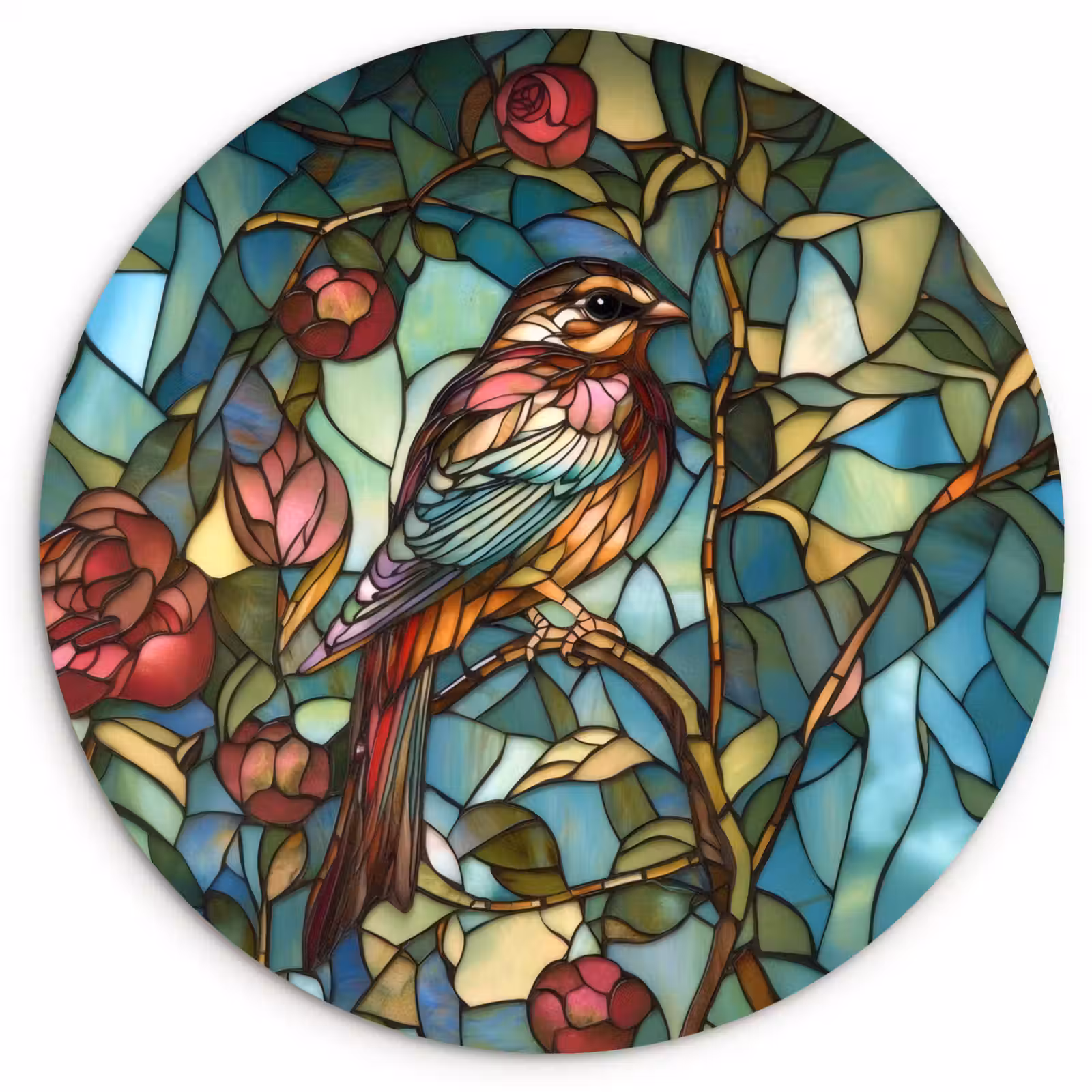 Muurcirkel - Vogel - Tak - Rozen - Mozaïek — 1