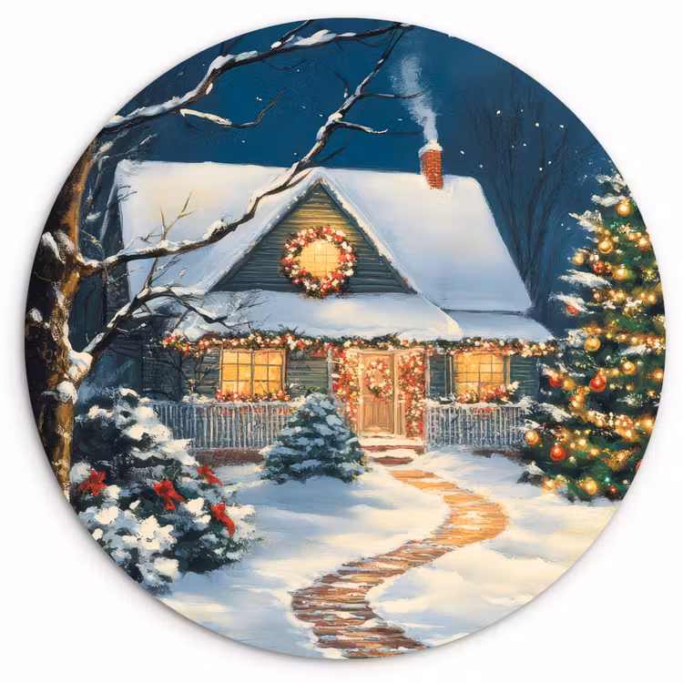 Muurcirkel - Kerst - Kerstboom - Winter - Huis - Sneeuw — 1