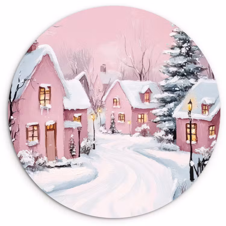 Muurcirkel - Kerstdorp - Roze - Winter - Sneeuw - Huizen — 1