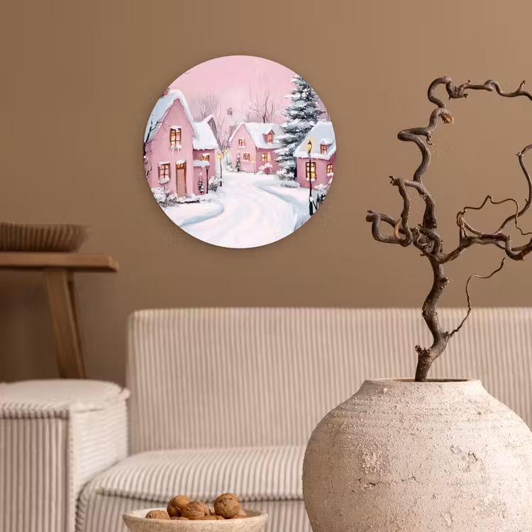 Muurcirkel - Kerstdorp - Roze - Winter - Sneeuw - Huizen — 2