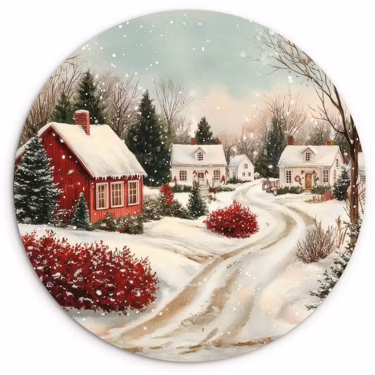 Muurcirkel - Kerstsfeer - Landelijk - Rood — 1