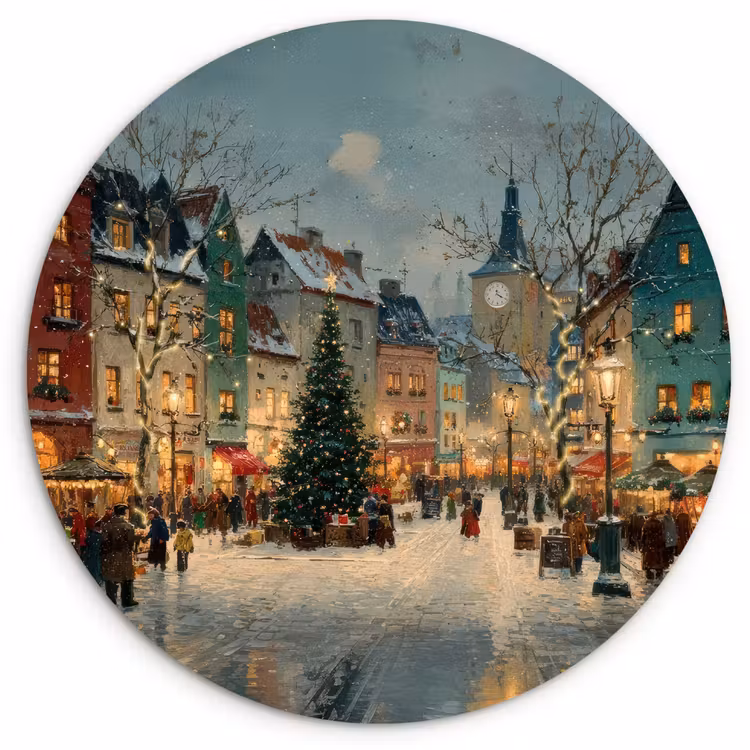 Muurcirkel - Kerstsfeer - Stadsplein - Kleurrijk — 1