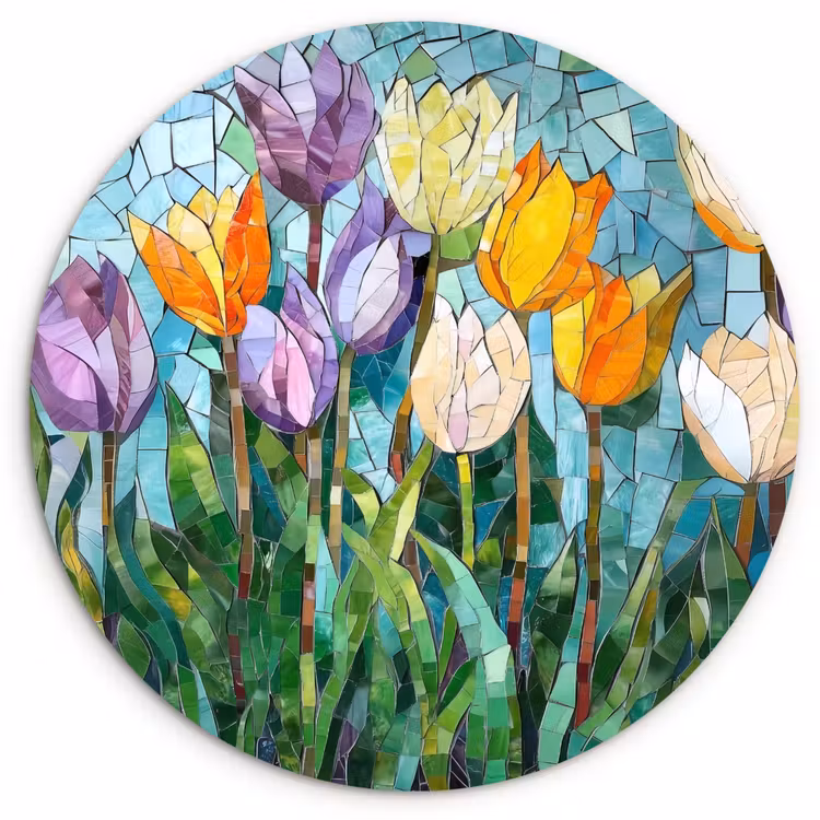 Muurcirkel - Mozaïek - Veld - Tulpen - Kleurrijk — 1