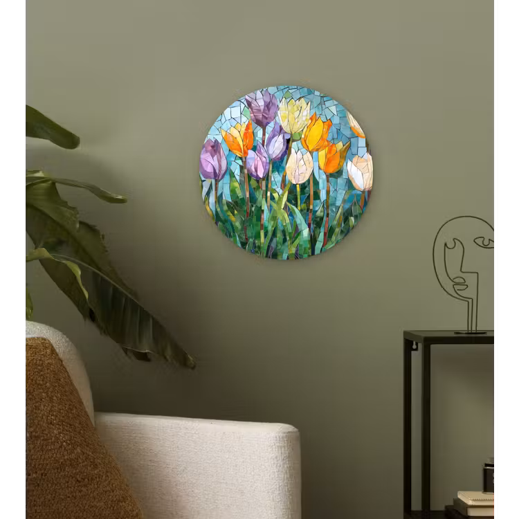 Muurcirkel - Mozaïek - Veld - Tulpen - Kleurrijk — 3
