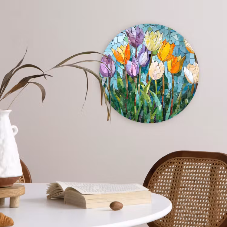 Muurcirkel - Mozaïek - Veld - Tulpen - Kleurrijk — 4
