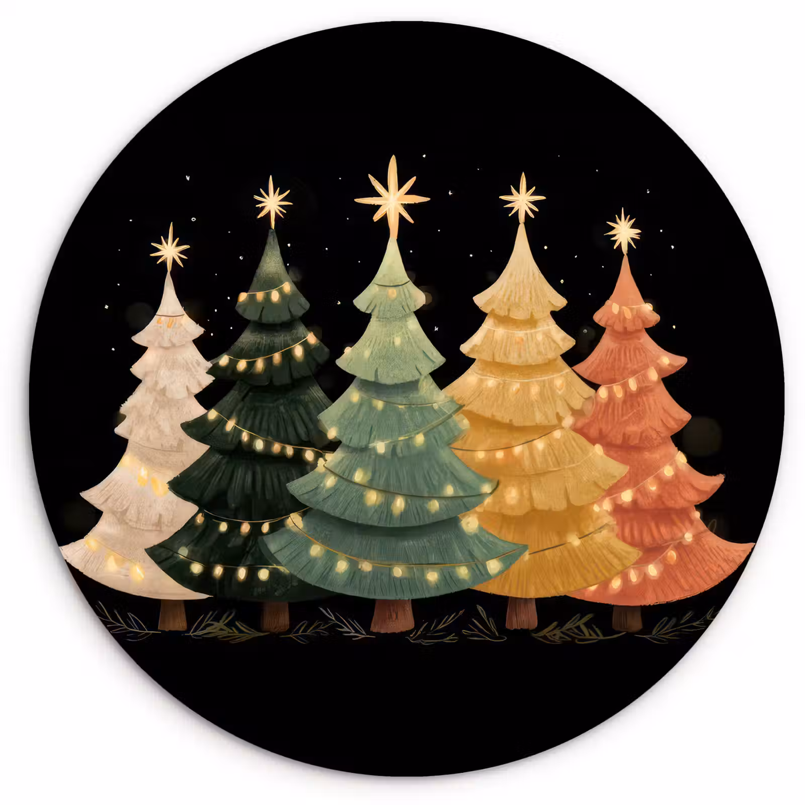 Muurcirkel - Kerstbomen - Kleurrijk - Lichtjes - Ster — 1
