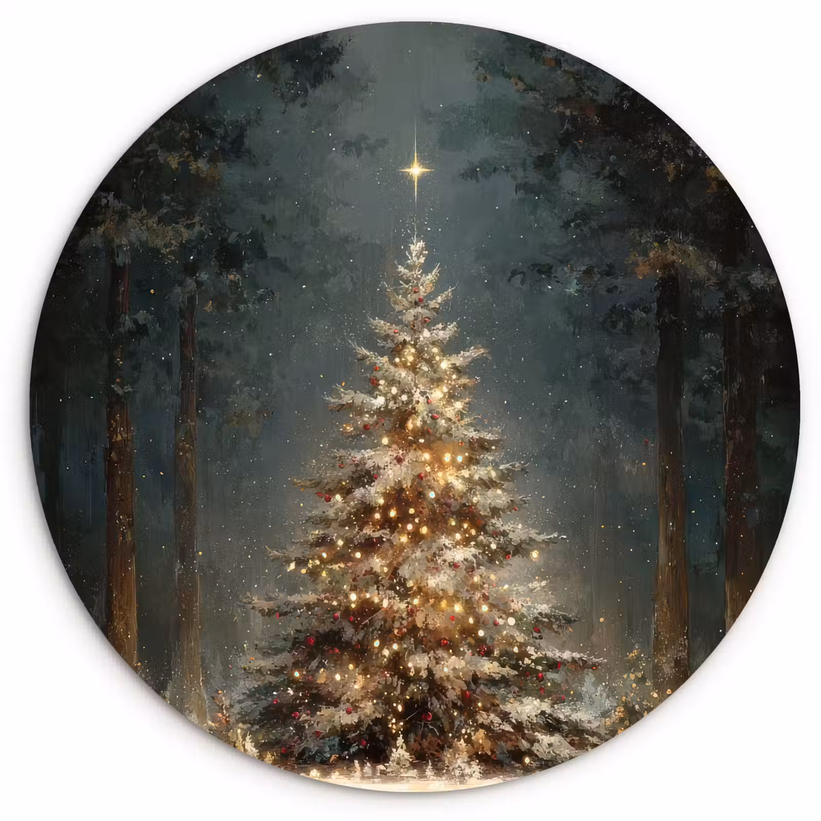 Muurcirkel - Kerstboom - Bos - Sneeuw - meerkleurig — 1