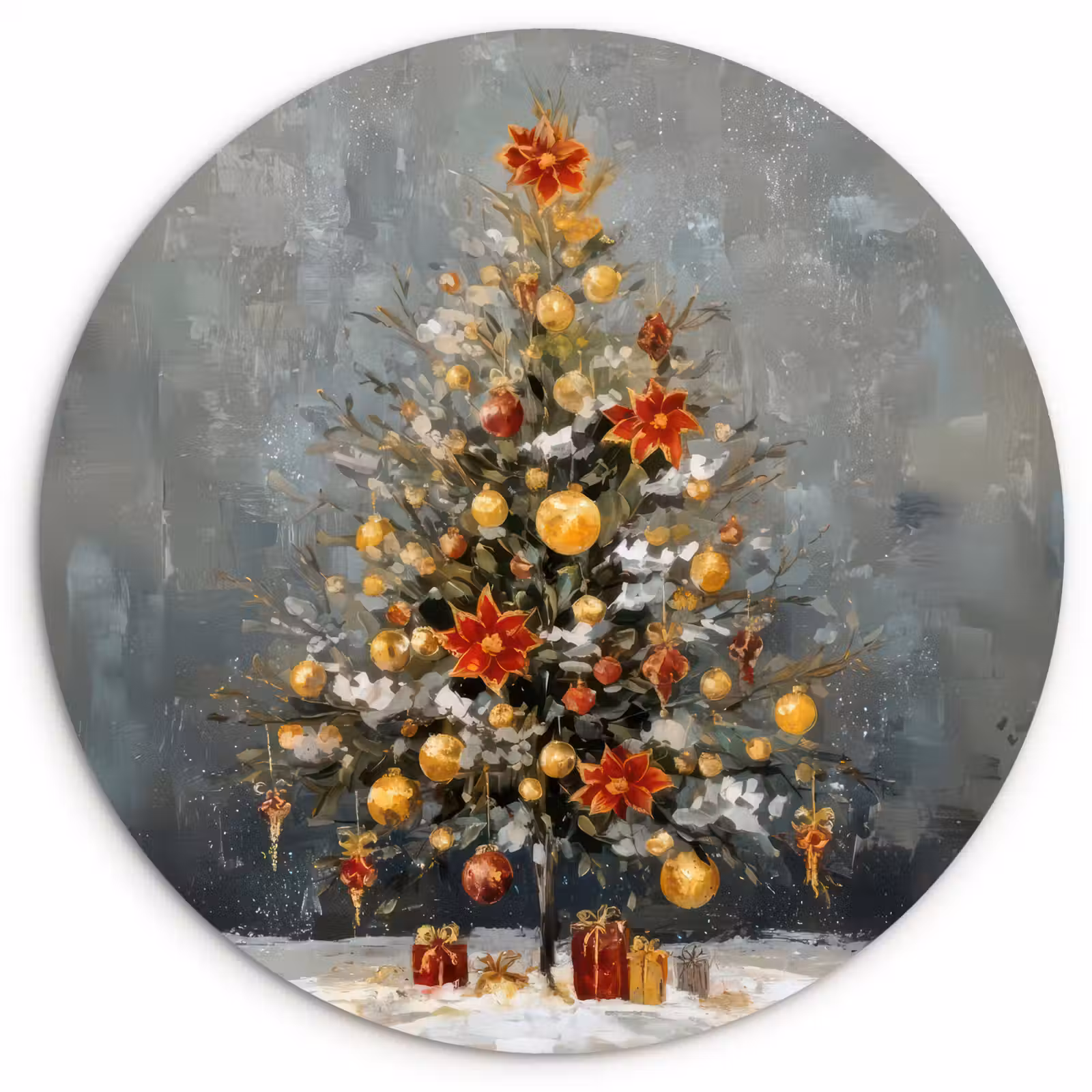 Muurcirkel - Kerstboom - Cadeaus - Rood - Goud — 1