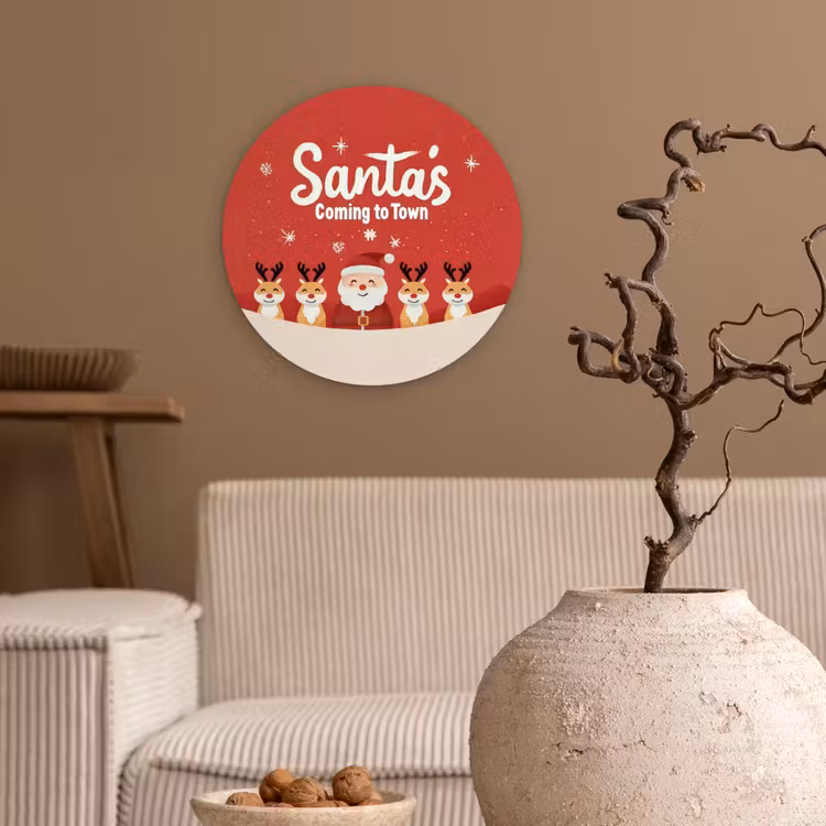 Muurcirkel - Illustratie - Kerstman - Rendieren - Rood — 2