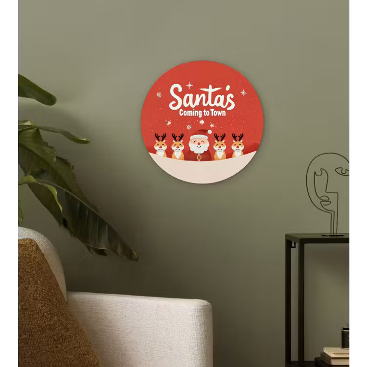 Muurcirkel - Illustratie - Kerstman - Rendieren - Rood — 3