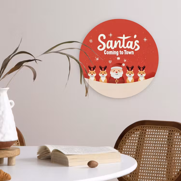 Muurcirkel - Illustratie - Kerstman - Rendieren - Rood — 4