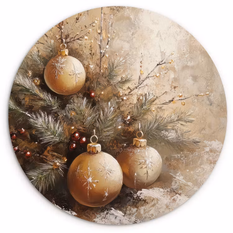 Muurcirkel - Kerst - Kerstballen - Beige - Goud — 1