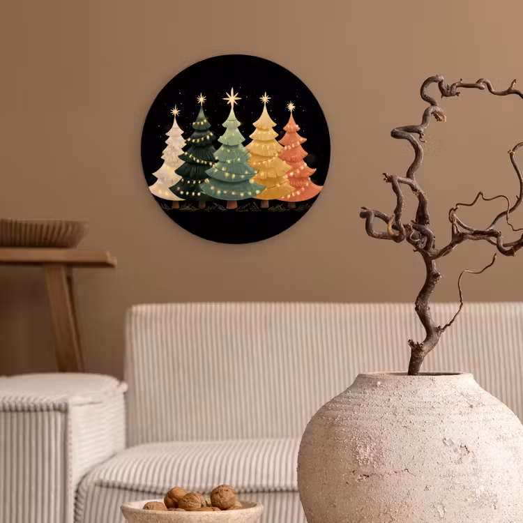 Muurcirkel - Kerstbomen - Kleurrijk - Lichtjes - Ster — 2