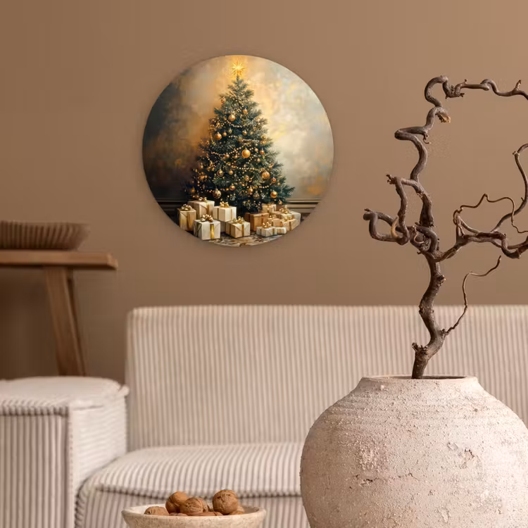 Muurcirkel - Kerstboom - Cadeaus - Goud — 2