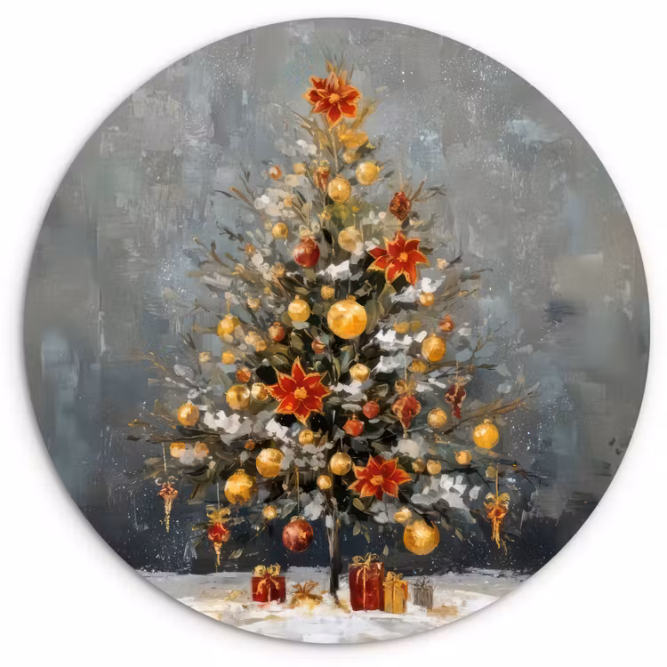 Muurcirkel - Kerstboom - Cadeaus - Rood - Goud — 1