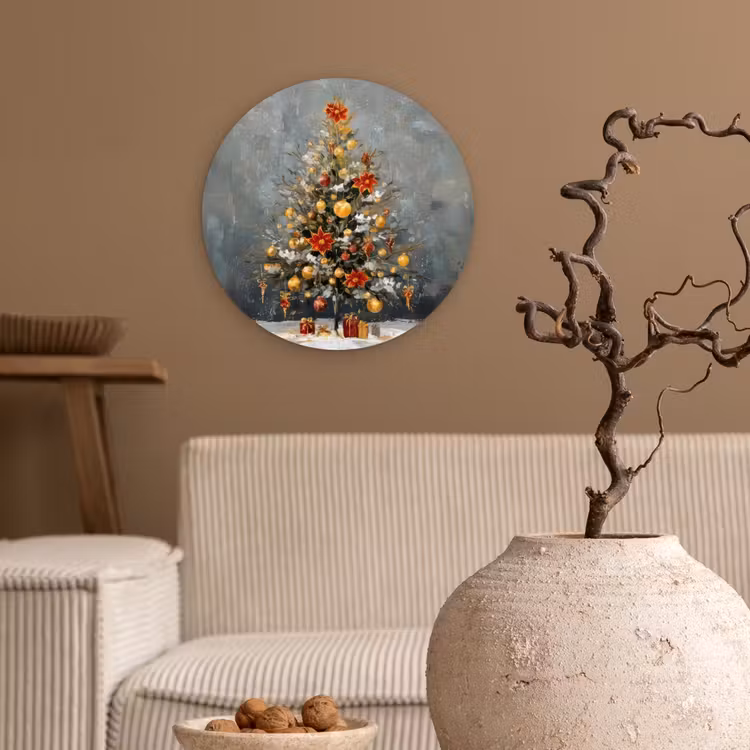 Muurcirkel - Kerstboom - Cadeaus - Rood - Goud — 2