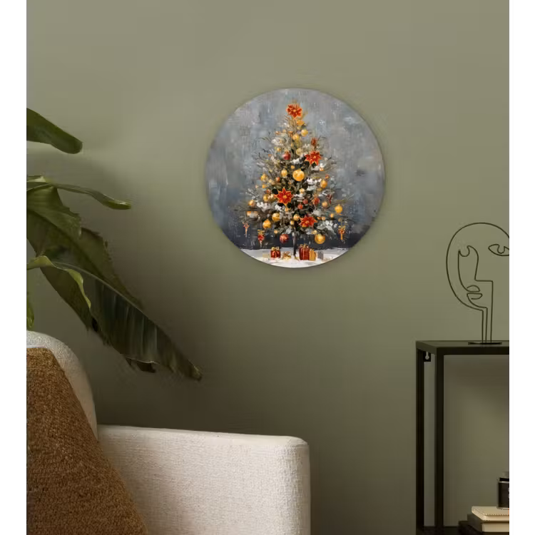 Muurcirkel - Kerstboom - Cadeaus - Rood - Goud — 3