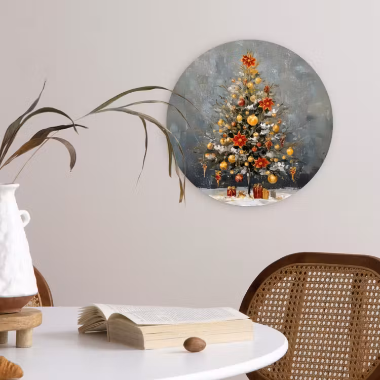 Muurcirkel - Kerstboom - Cadeaus - Rood - Goud — 4
