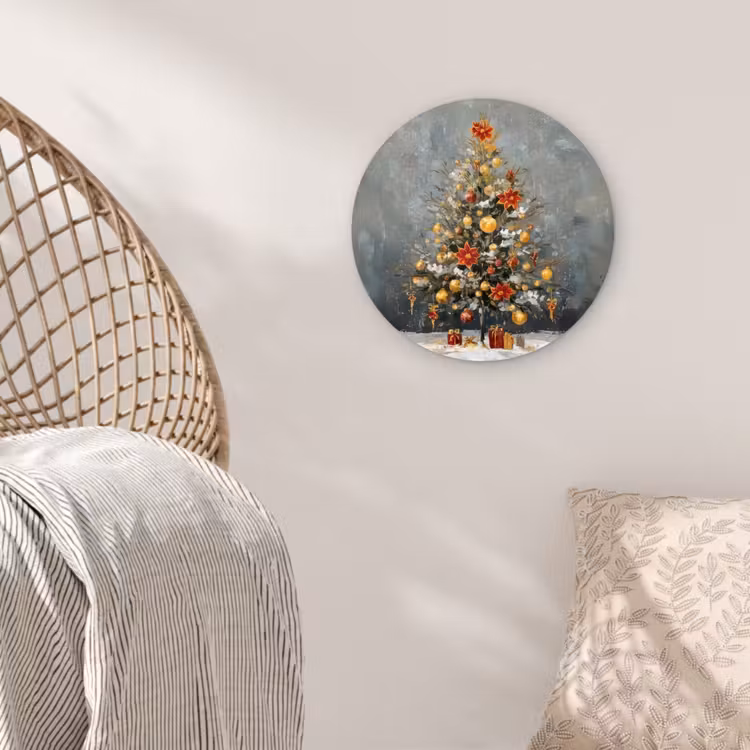 Muurcirkel - Kerstboom - Cadeaus - Rood - Goud — 5