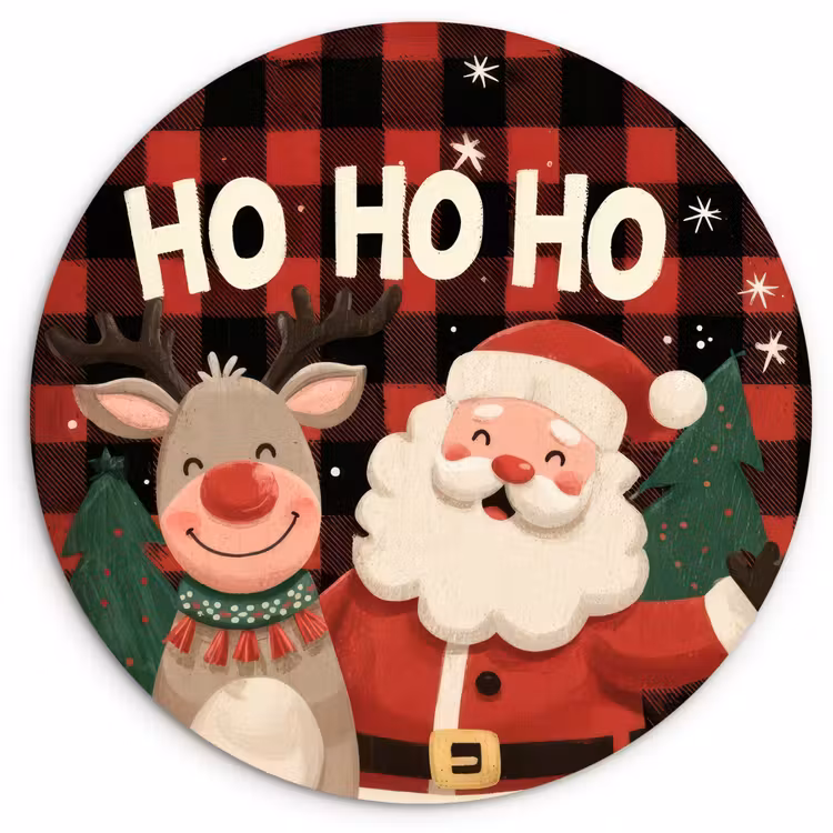 Muurcirkel - Kerstman - Rendier - Tekst - Rood - Zwart — 1