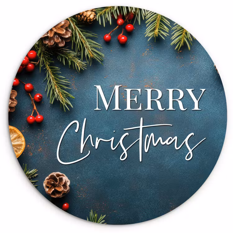 Muurcirkel - Merry Christmas - Blauw - Kerst - Winter — 1