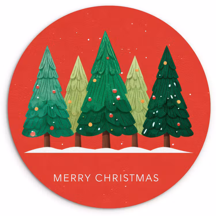 Muurcirkel - Minimalistisch - Kerstbomen - Rood - Sneeuw — 1
