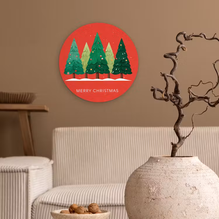Muurcirkel - Minimalistisch - Kerstbomen - Rood - Sneeuw — 2