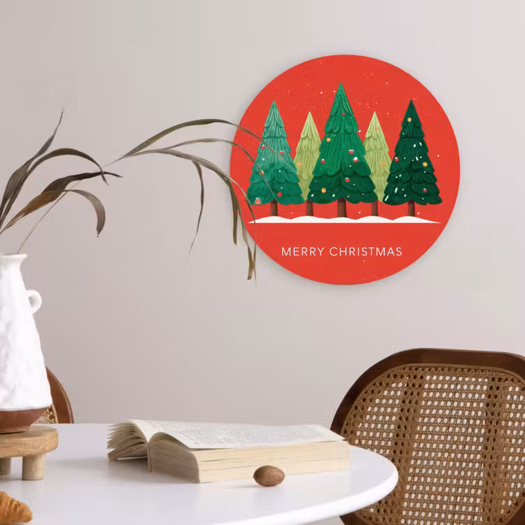 Muurcirkel - Minimalistisch - Kerstbomen - Rood - Sneeuw — 4
