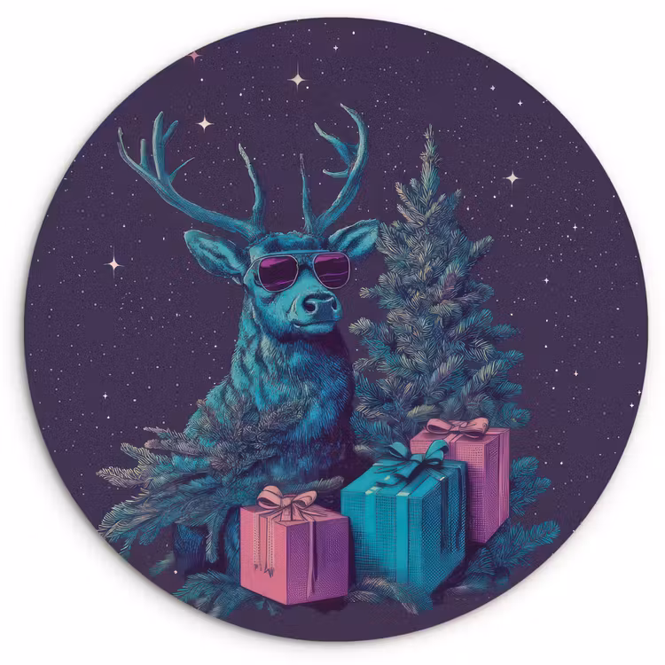 Muurcirkel - Rendier - Zonnebril - Neon - Kerstboom — 1