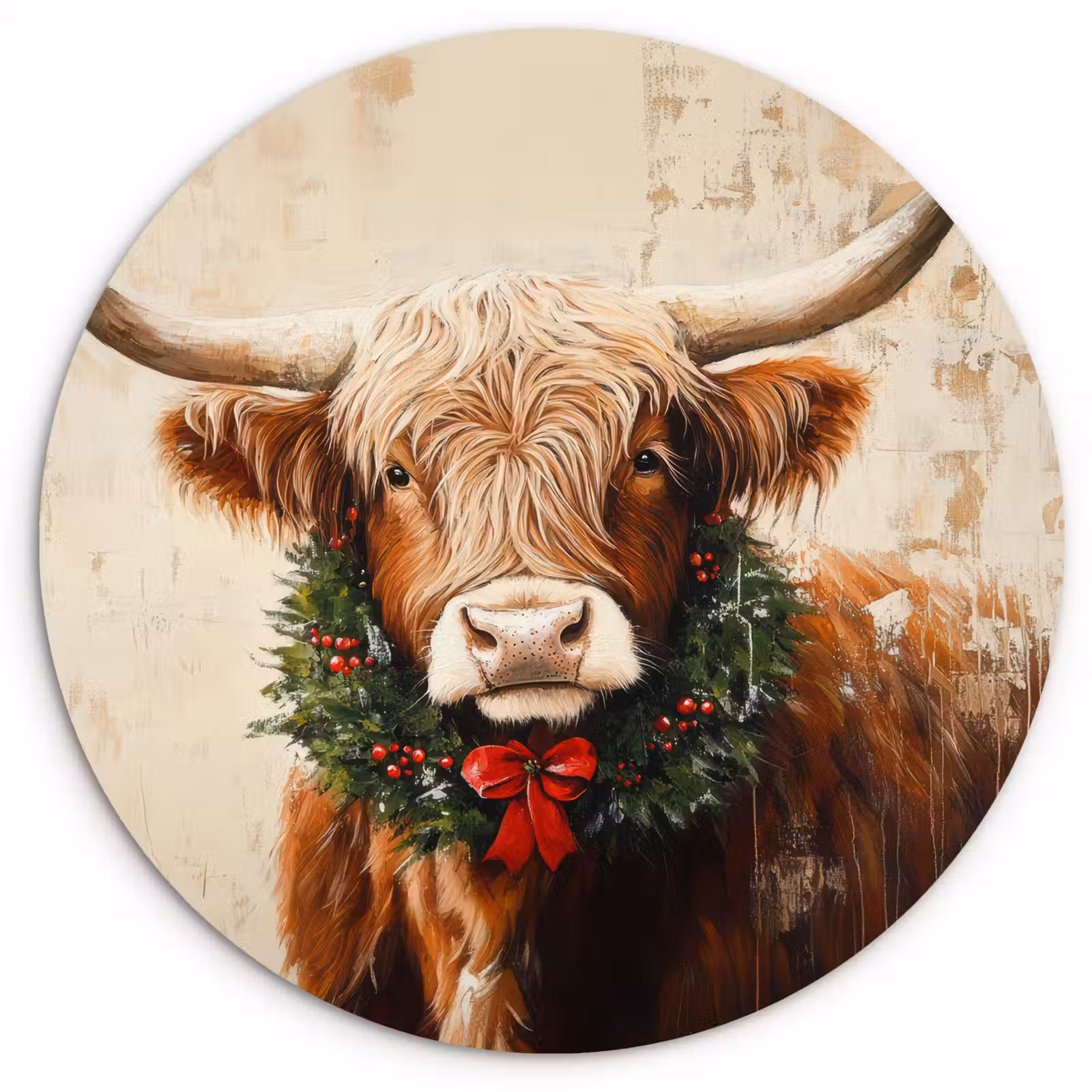 Muurcirkel - Kerst - Schotse Hooglander - Bruin - Krans — 1