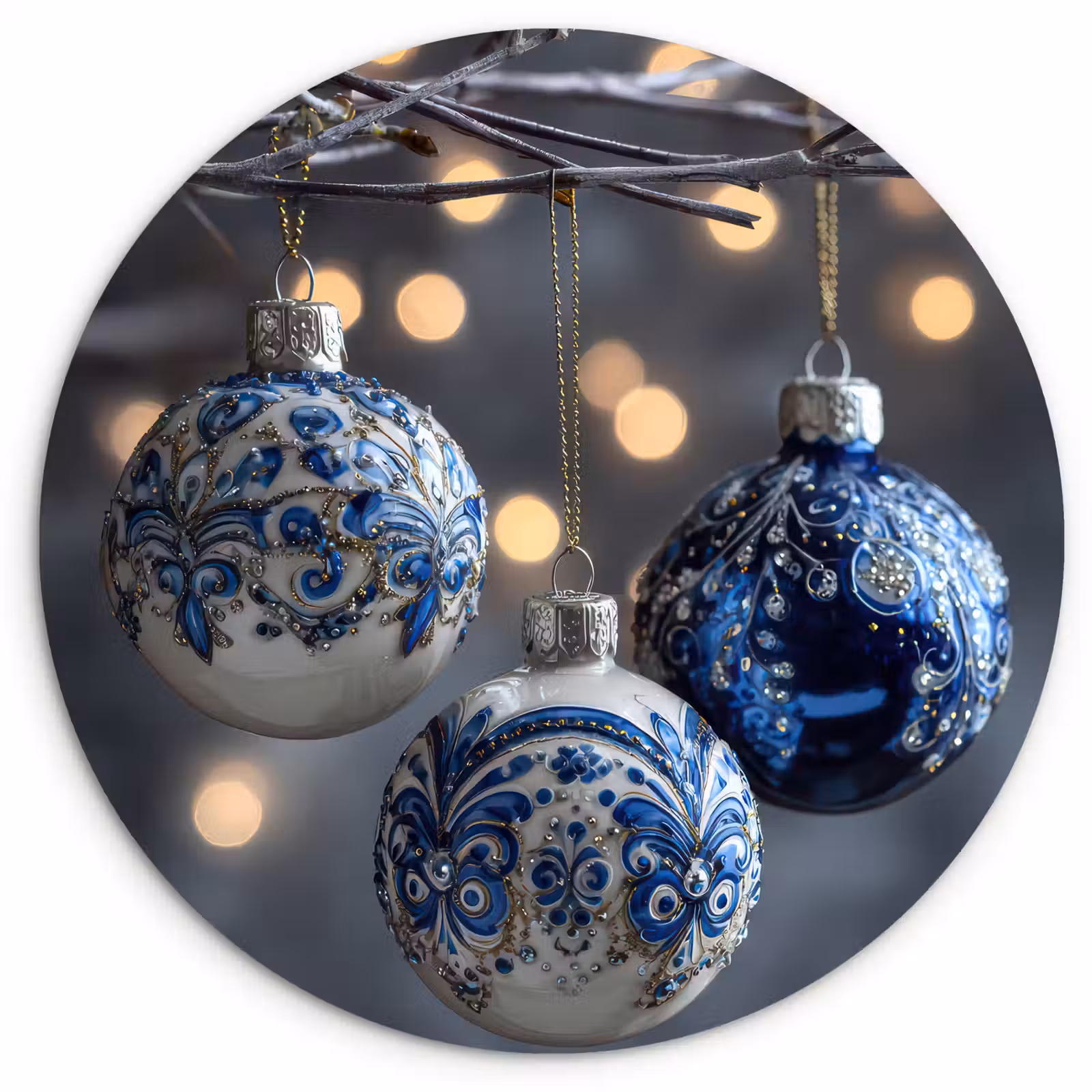 Muurcirkel - Kerstbal - Versierd - Blauw — 1