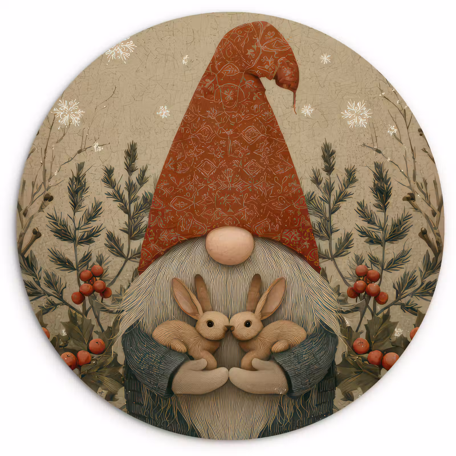 Muurcirkel - Kerstgnome - Konijntjes - Kleurrijk — 1