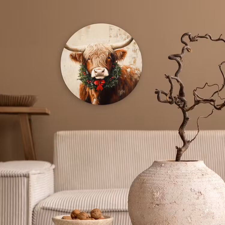 Muurcirkel - Kerst - Schotse Hooglander - Bruin - Krans — 2